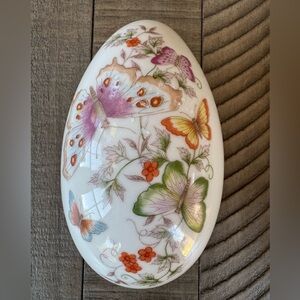 Vintage Avon Floral and Butterfly Decorative Porcelain Egg
